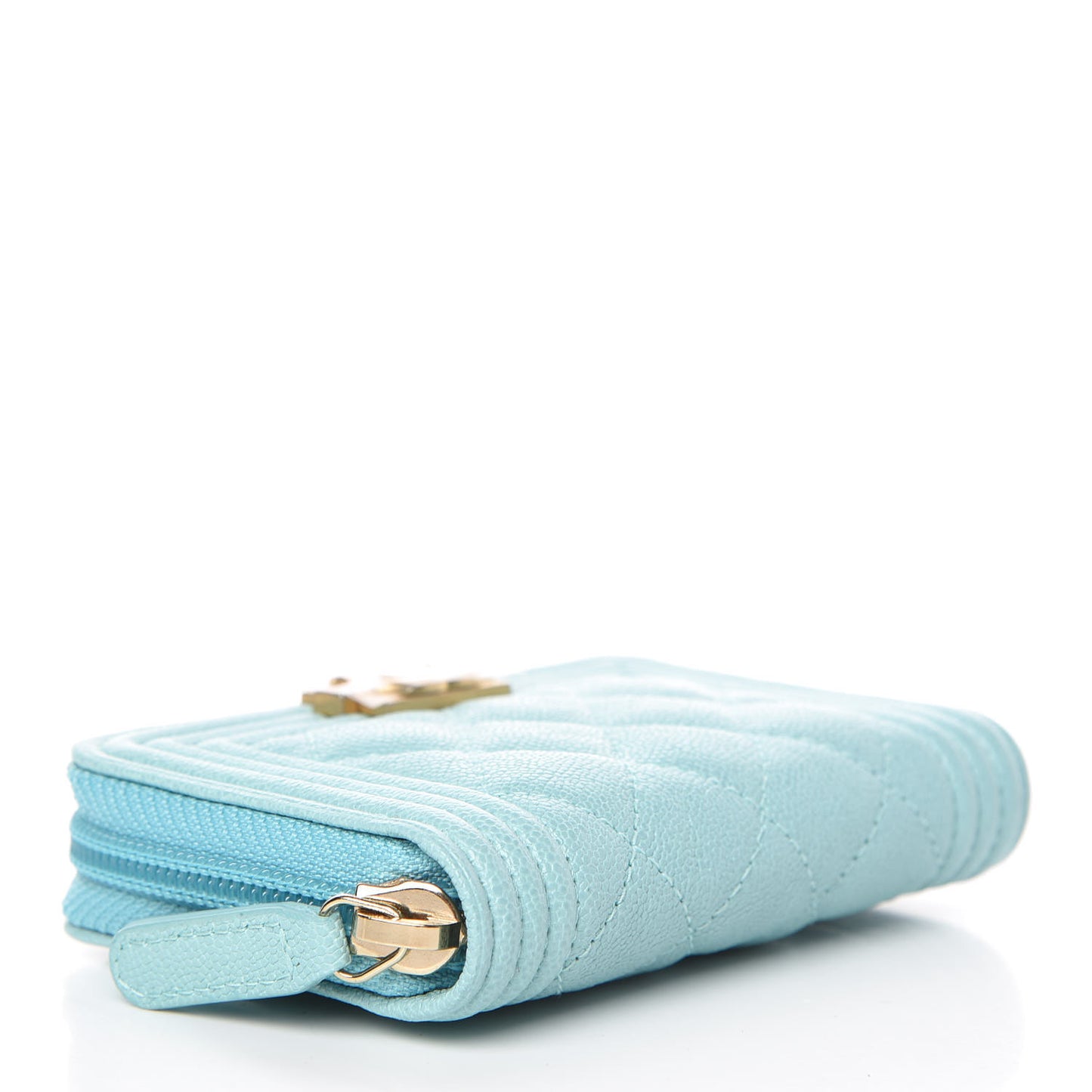 Caviar Quilted Boy Zip Around Card Holder Light Blue