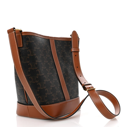 Celine Triomphe Canvas Calfskin Small Bucket Bag Tan 3 of 10