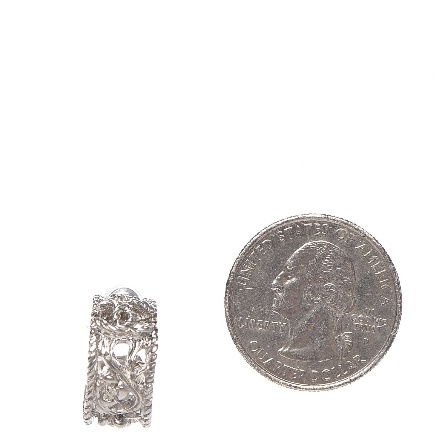 Chanel CC Camellia Hoop Earrings Silver 2 of 4