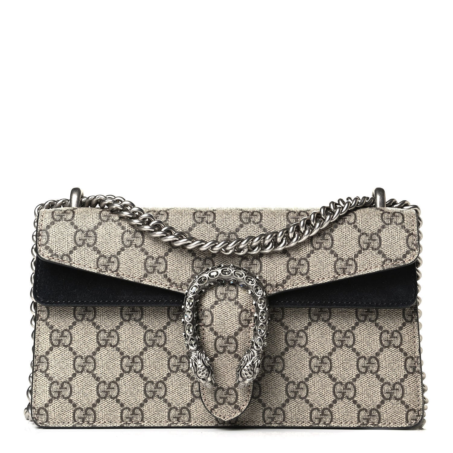 Gucci GG Supreme Monogram Suede Crystal Small Dionysus Shoulder Bag Beige Ebony Black 1 of 4