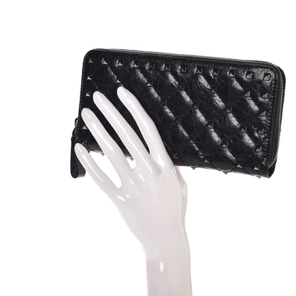 Valentino Garavani Craquele Nappa Rockstud Spike Zip Around Wallet Black 2 of 7