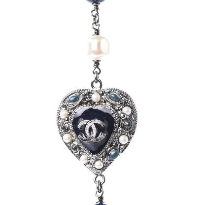 Chanel Pearl Resin Beaded CC Heart Long Necklace Ruthenium Multicolor 5 of 8