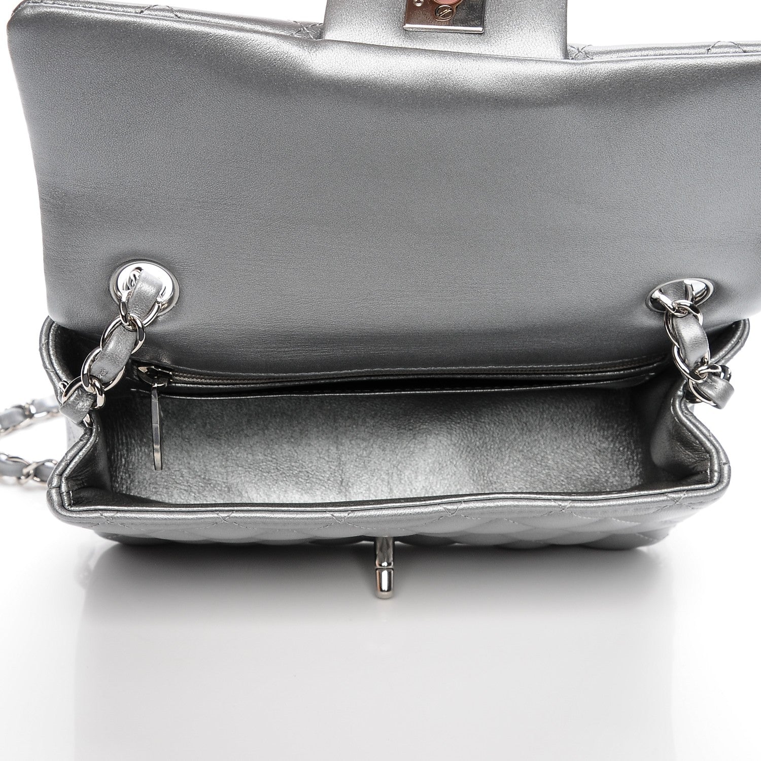 Chanel Metallic Lambskin Quilted Mini Rectangular Flap Silver 5 of 7
