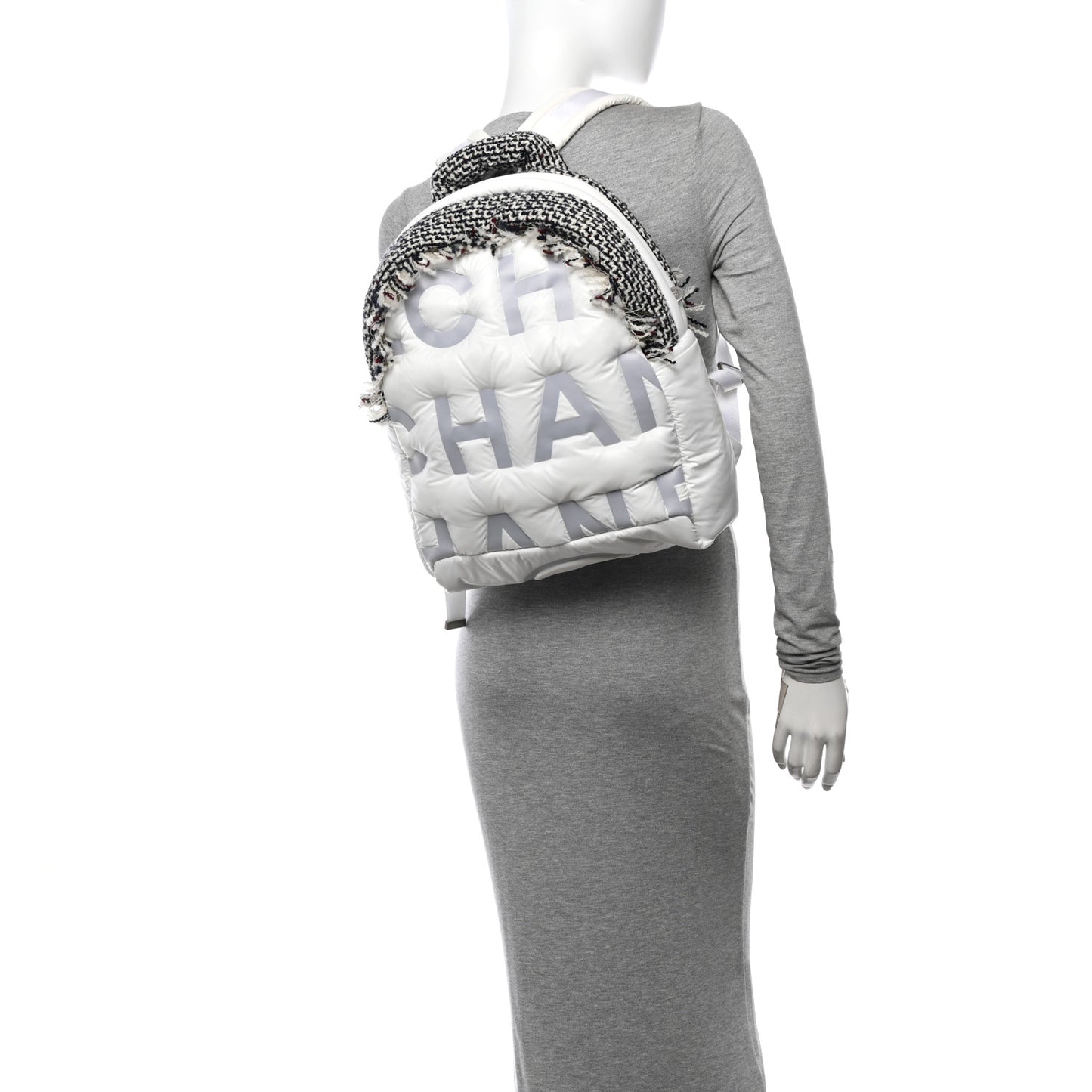 Nylon Tweed Coco Neige Small Doudoune Backpack Ivory
