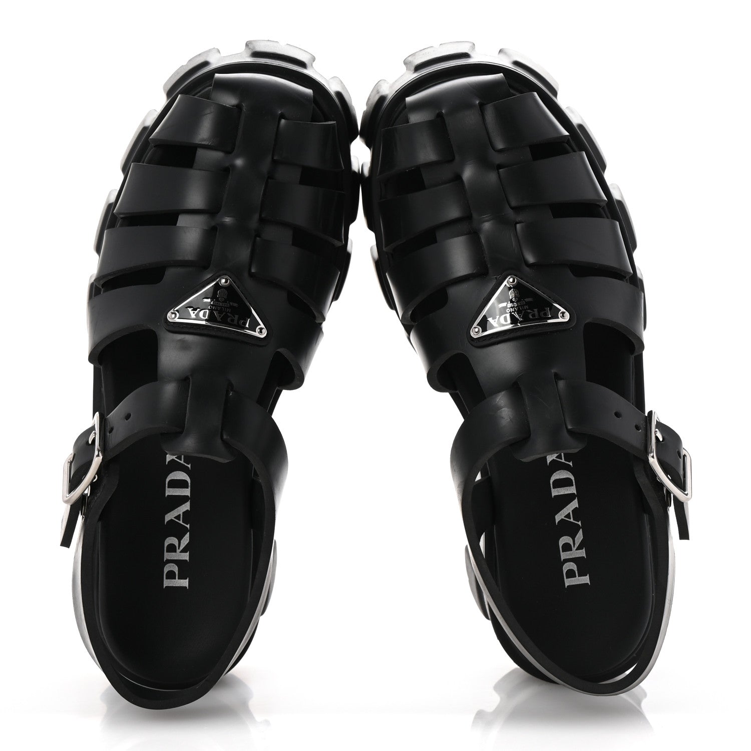 Prada Foam Rubber Triangle Logo Monolith 55mm Cage Sandals 36 Black 2 of 9