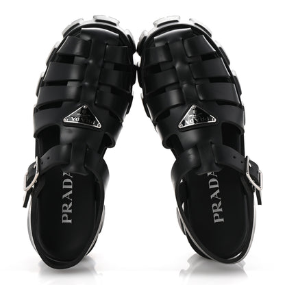 Prada Foam Rubber Triangle Logo Monolith 55mm Cage Sandals 36 Black 2 of 9