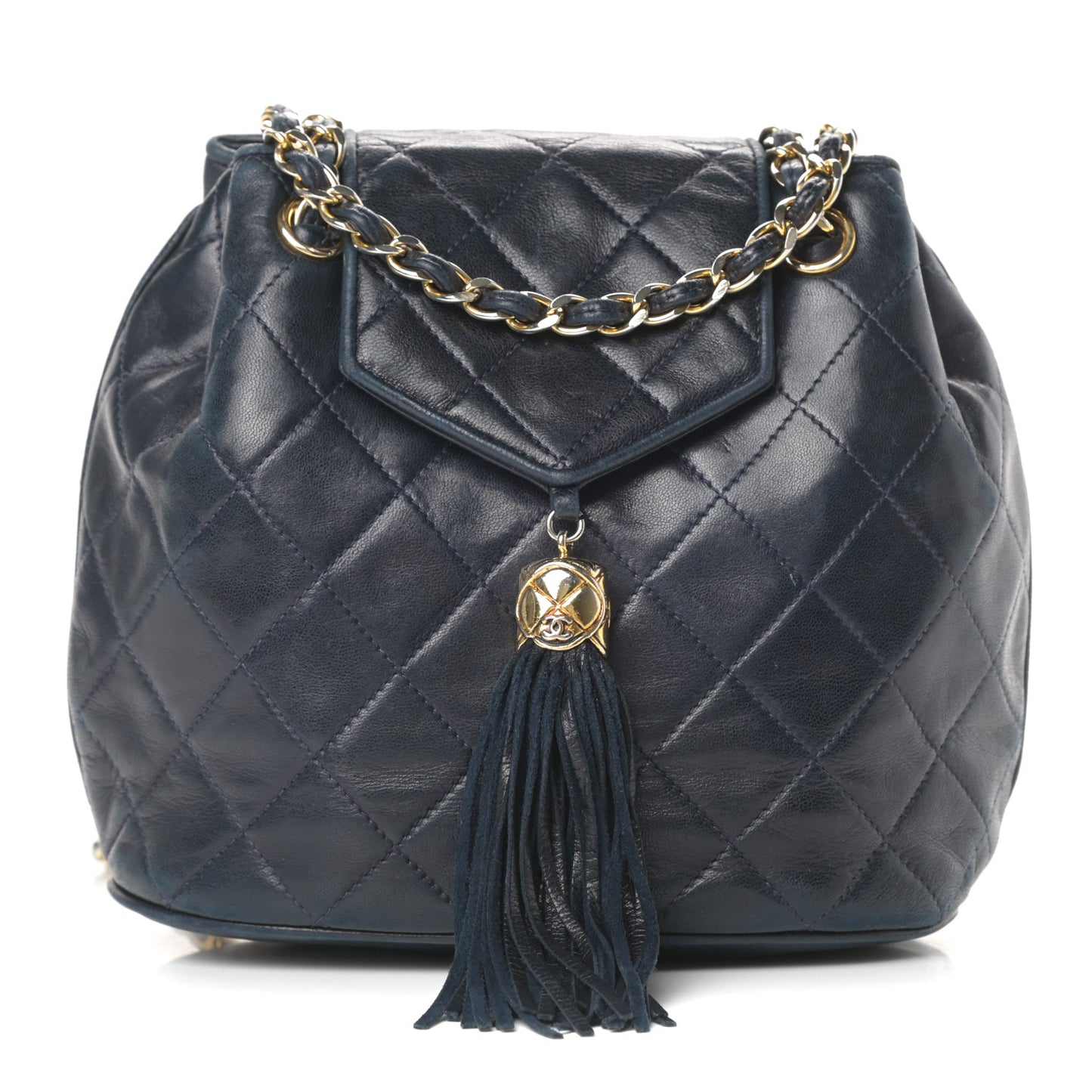 Lambskin CC Tassel Shoulder Bag Navy