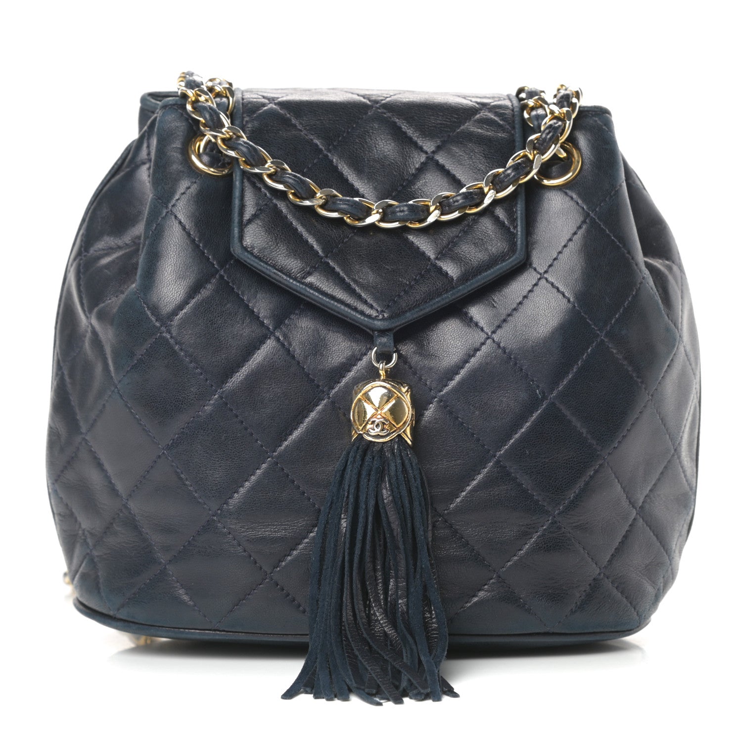 Chanel Lambskin CC Tassel Shoulder Bag Navy 1 of 15