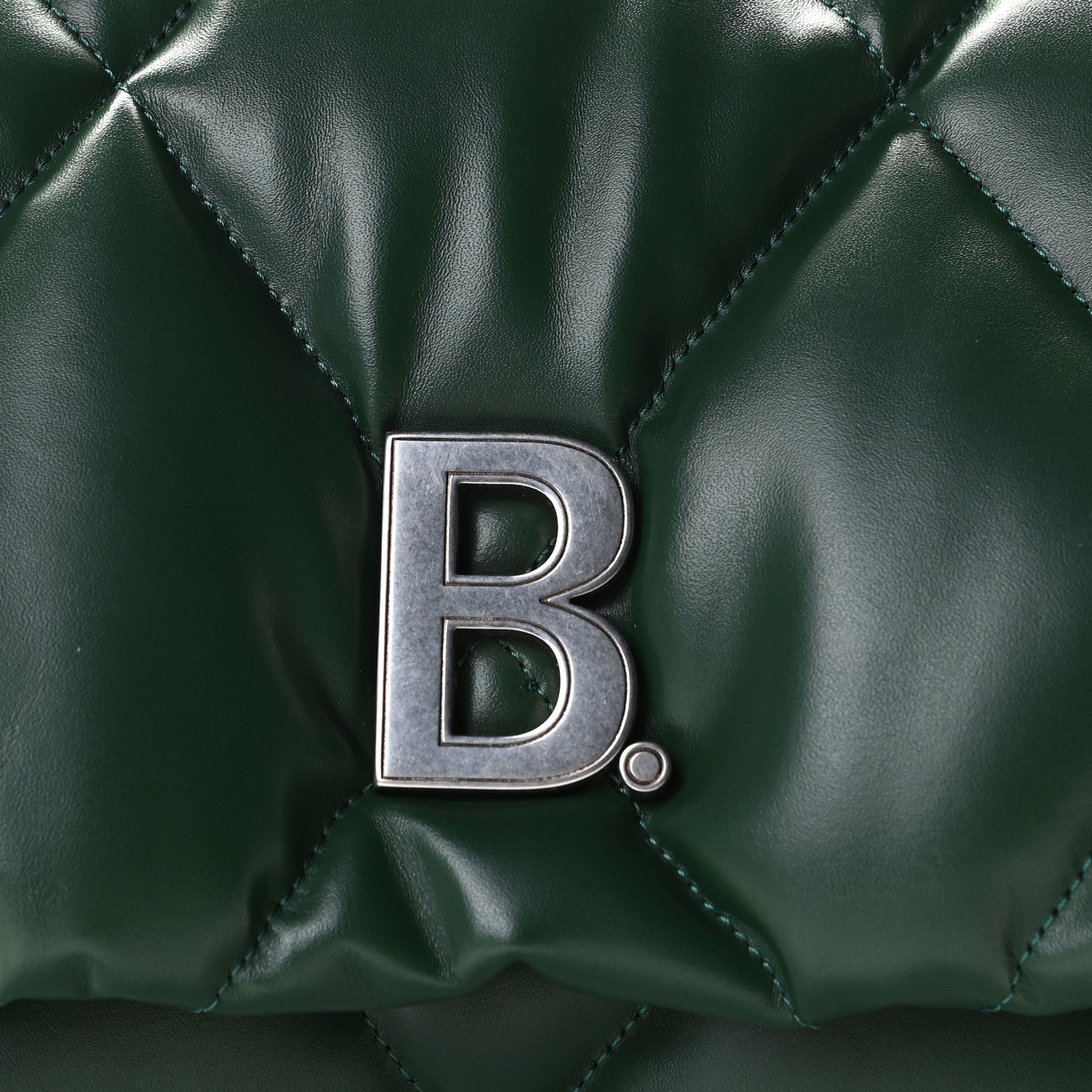 Balenciaga Nappa Calfskin Quilted Touch B Puffy Clutch Forest Green 9 of 9