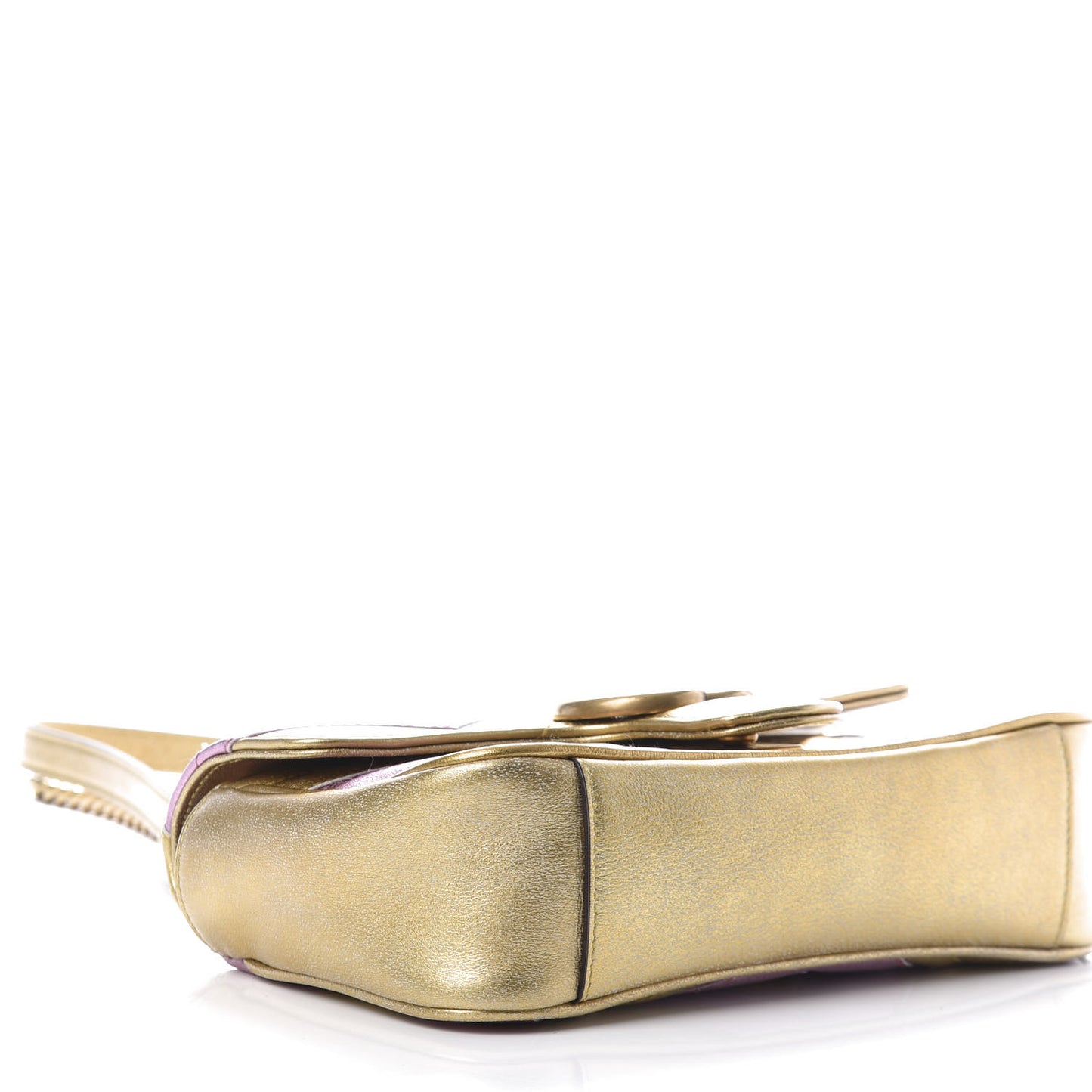 Metallic Calfskin Matelasse Mini GG Marmont Shoulder Bag Gold Pink