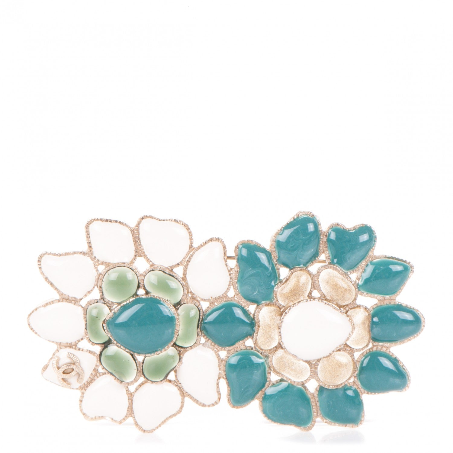 Chanel Gripoix Poured Glass CC Brooch White Green 1 of 5
