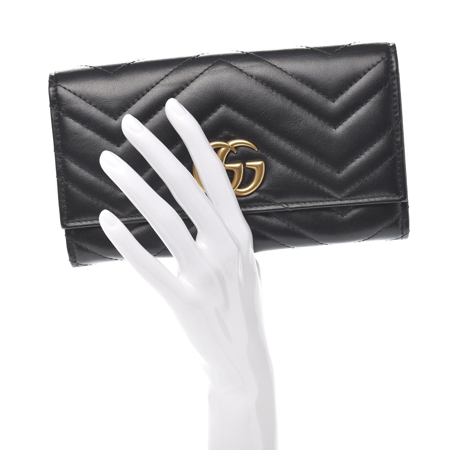 Gucci Calfskin Matelasse GG Marmont Continental Wallet Black 2 of 9