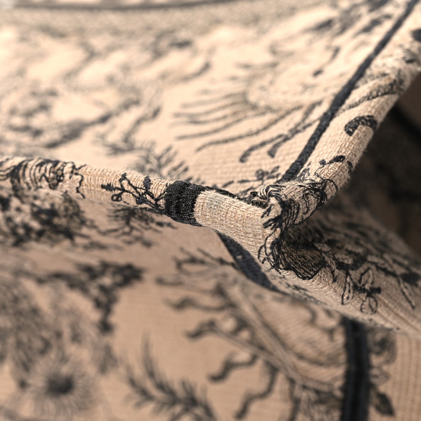 Canvas Embroidered Large Toile de Jouy Soleil Book Tote Beige