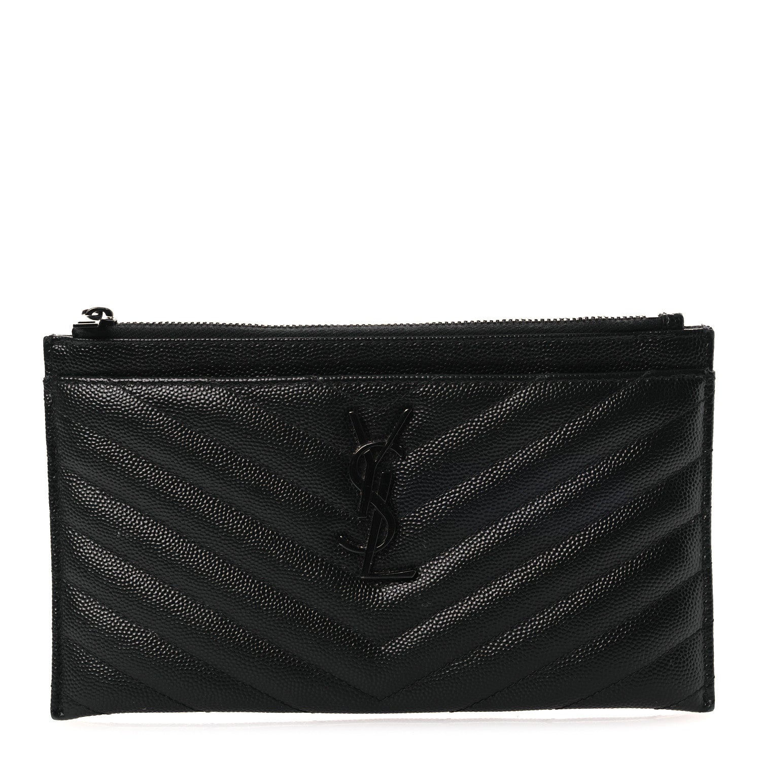 Saint Laurent Grain De Poudre Chevron Monogram Bill Pouch Black 1 of 12