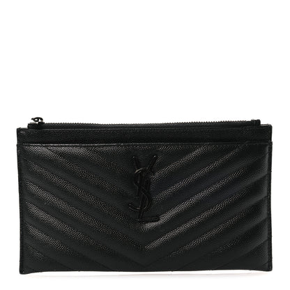 Saint Laurent Grain De Poudre Chevron Monogram Bill Pouch Black 1 of 12