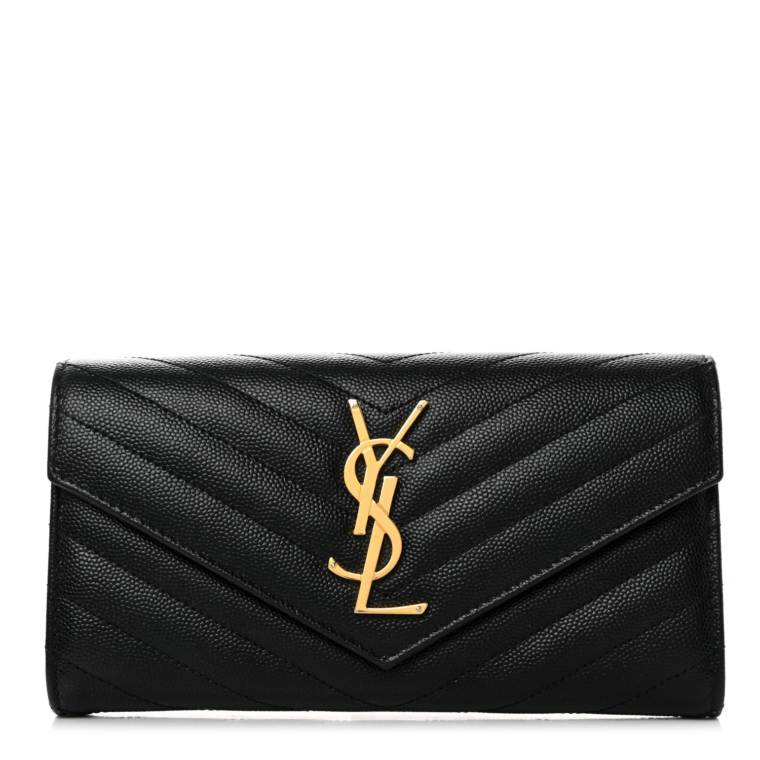 Saint Laurent SAINT LAURENT Grain De Poudre Matelasse Chevron Monogram Flap Wallet Black 1 of 8