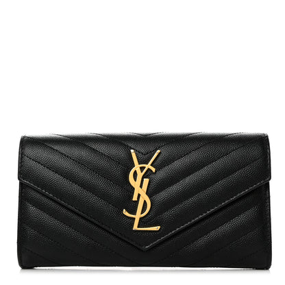 Saint Laurent SAINT LAURENT Grain De Poudre Matelasse Chevron Monogram Flap Wallet Black 1 of 8