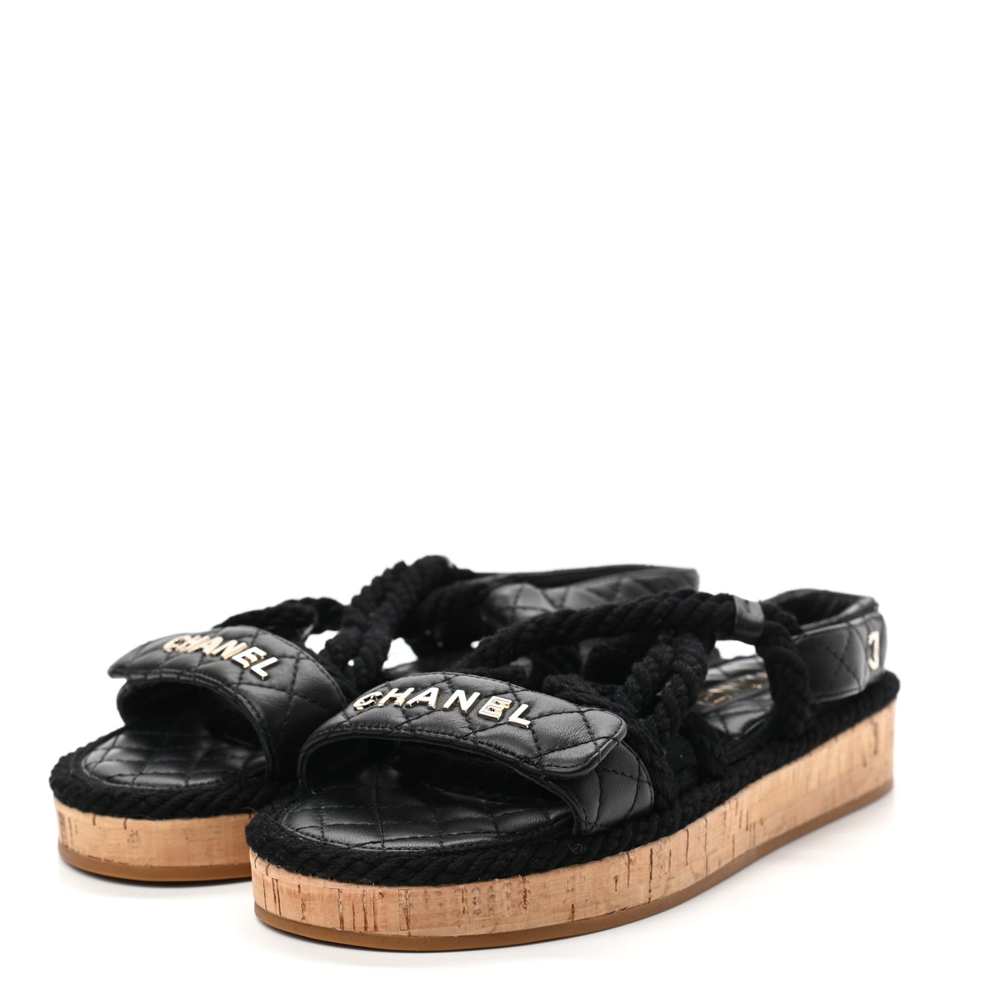 Cord Lambskin Quilted Logo Sandals 36 Black