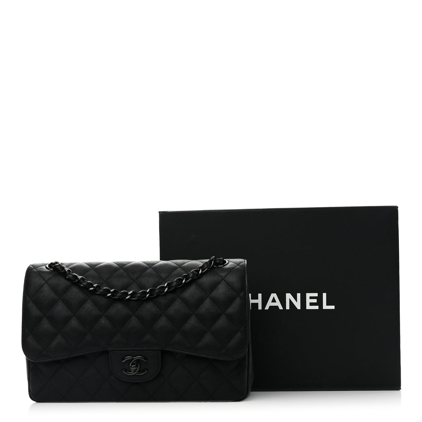 Crumpled Calfskin Quilted Jumbo Double Flap So Black
