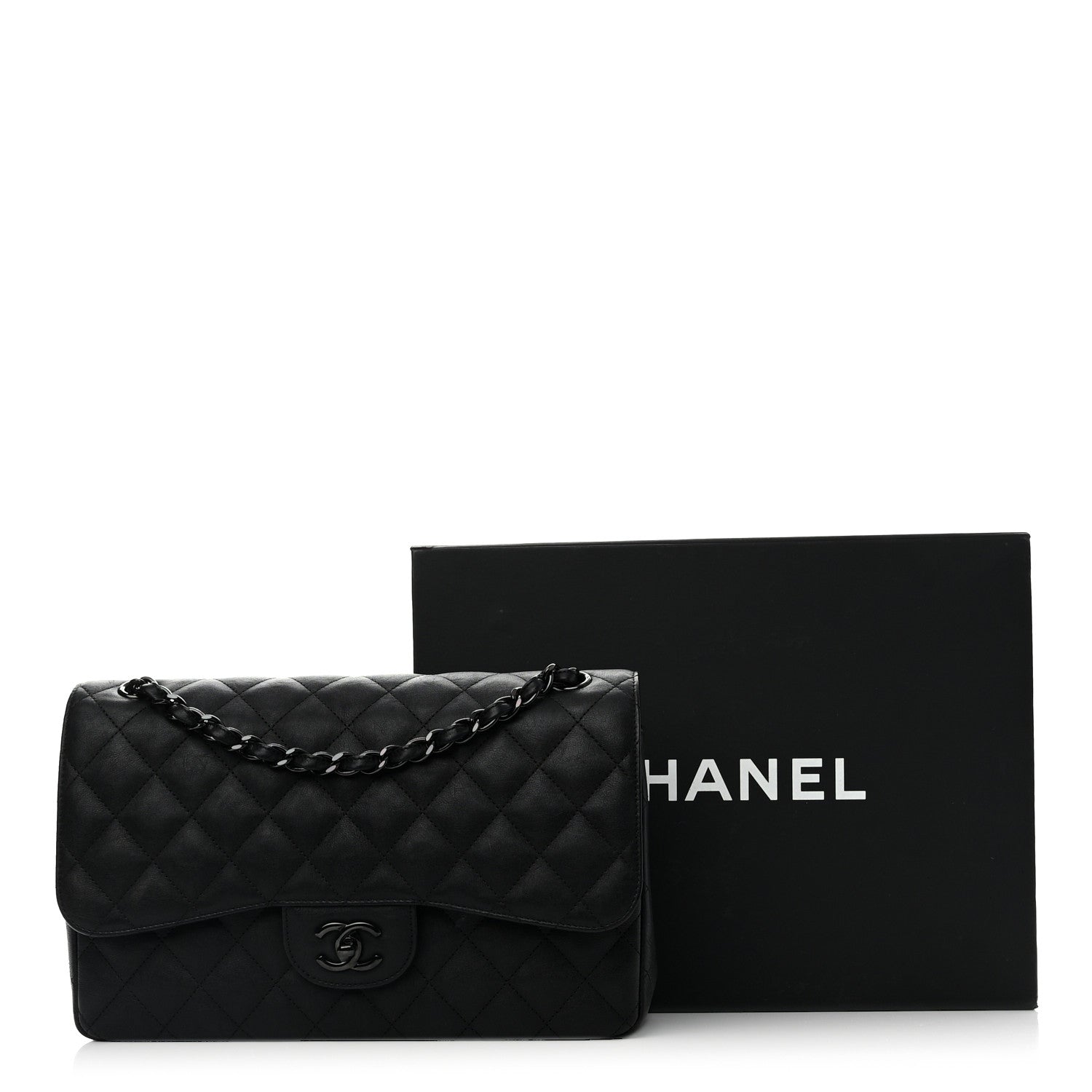 Chanel Crumpled Calfskin Quilted Jumbo Double Flap So Black 11 of 11