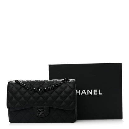 Chanel Crumpled Calfskin Quilted Jumbo Double Flap So Black 11 of 11
