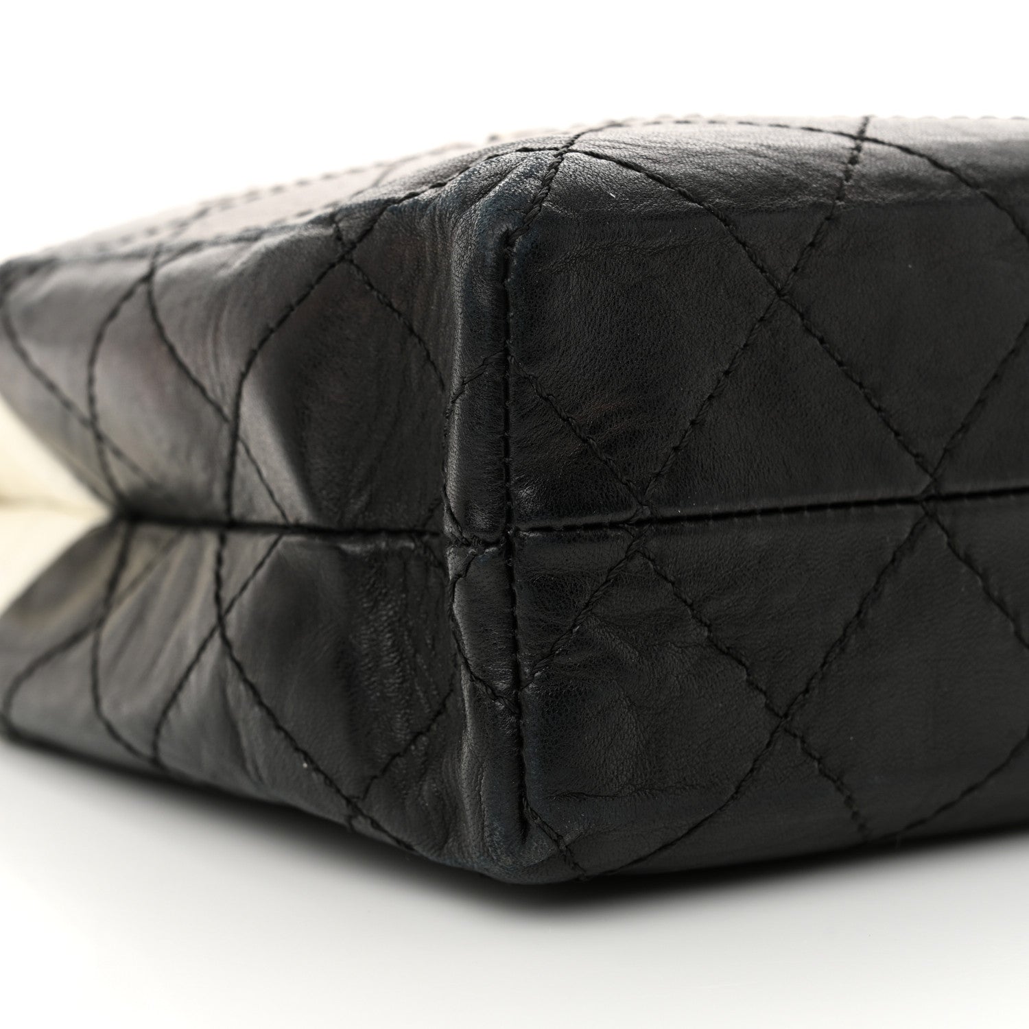Chanel Lambskin Quilted Bi-Color Drawstring Shoulder Bag Black White 9 of 19