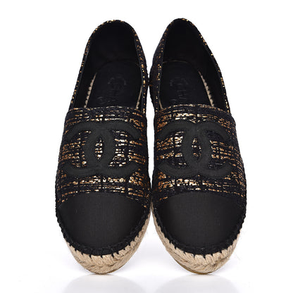 Chanel Metallic Tweed Grosgrain CC Espadrilles 39 Black Gold 5 of 11