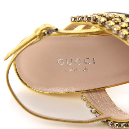 Gucci Nappa Silk Crystal Bertie High Heel Sandals 37.5 Gold 7 of 9