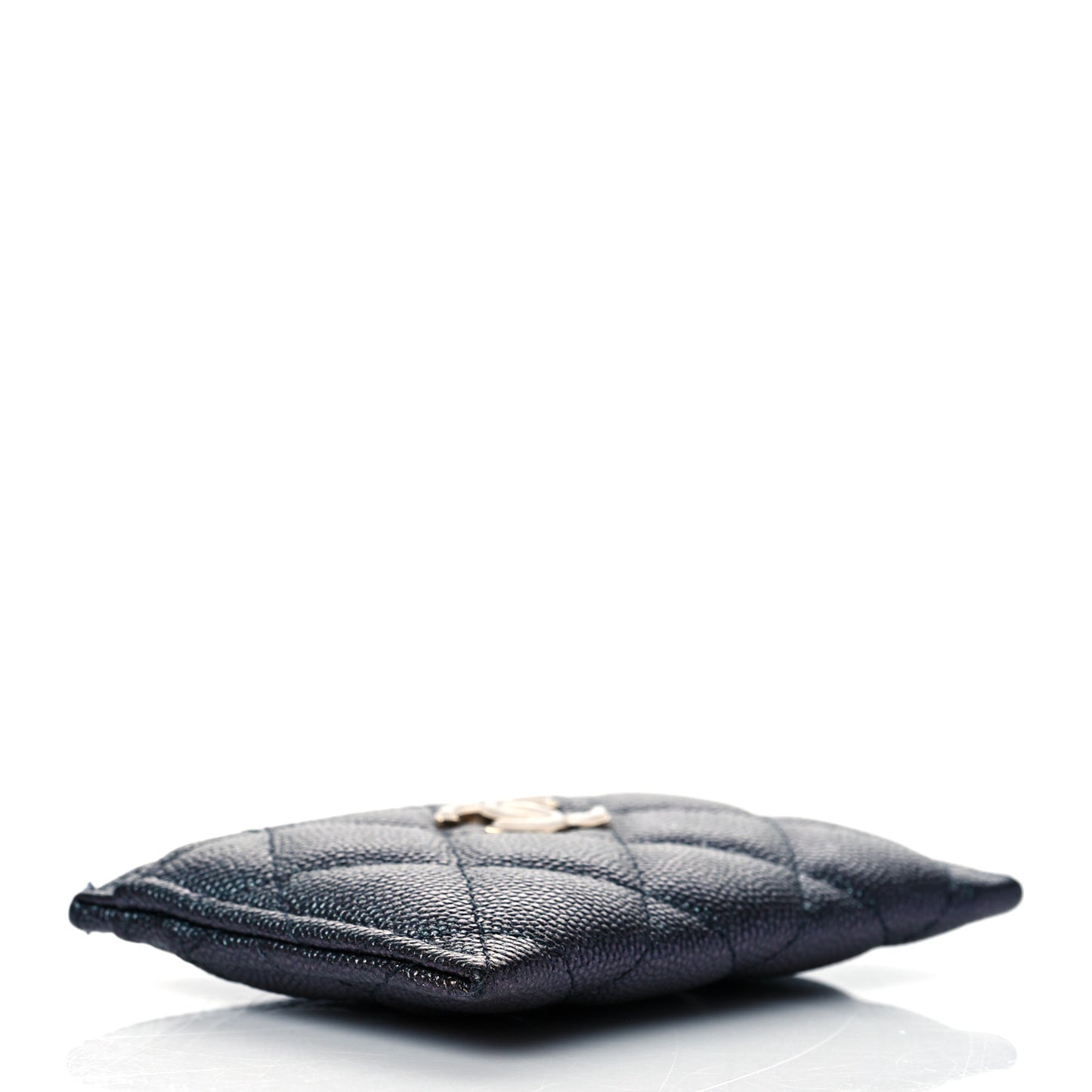 Iridescent Caviar Quilted Card Holder Black