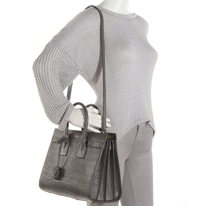 Saint Laurent Calfskin Crocodile Embossed Small Sac de Jour Earth 2 of 10