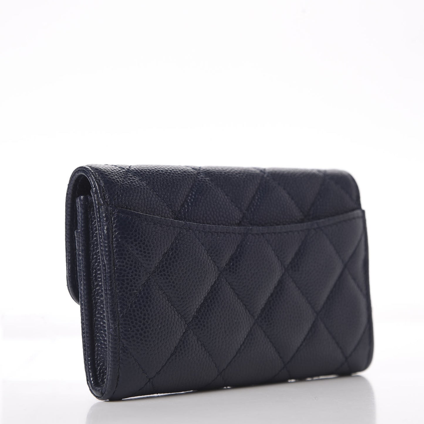 Caviar Quilted Flap Card Holder Wallet Navy Blue
