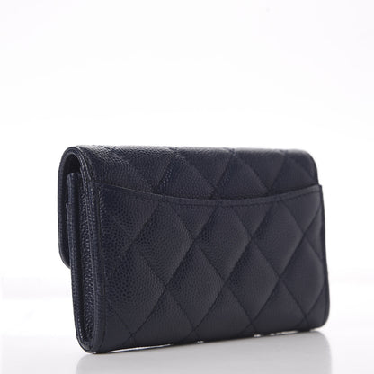 Chanel Caviar Quilted Flap Card Holder Wallet Navy Blue 3 of 9