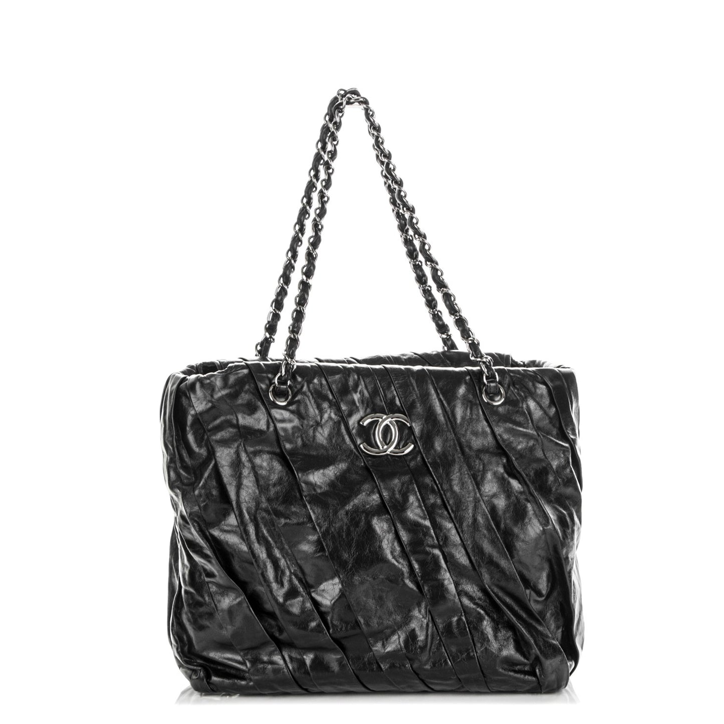 Glazed Calfskin Large Twisted Tote Black