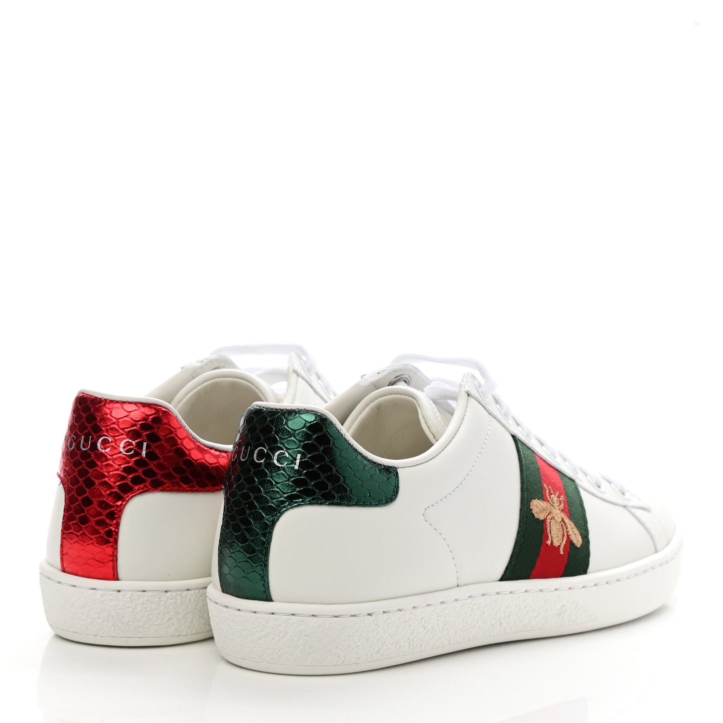 Calfskin Ayers Bee Embroidered Womens Ace Sneakers 35 White Green