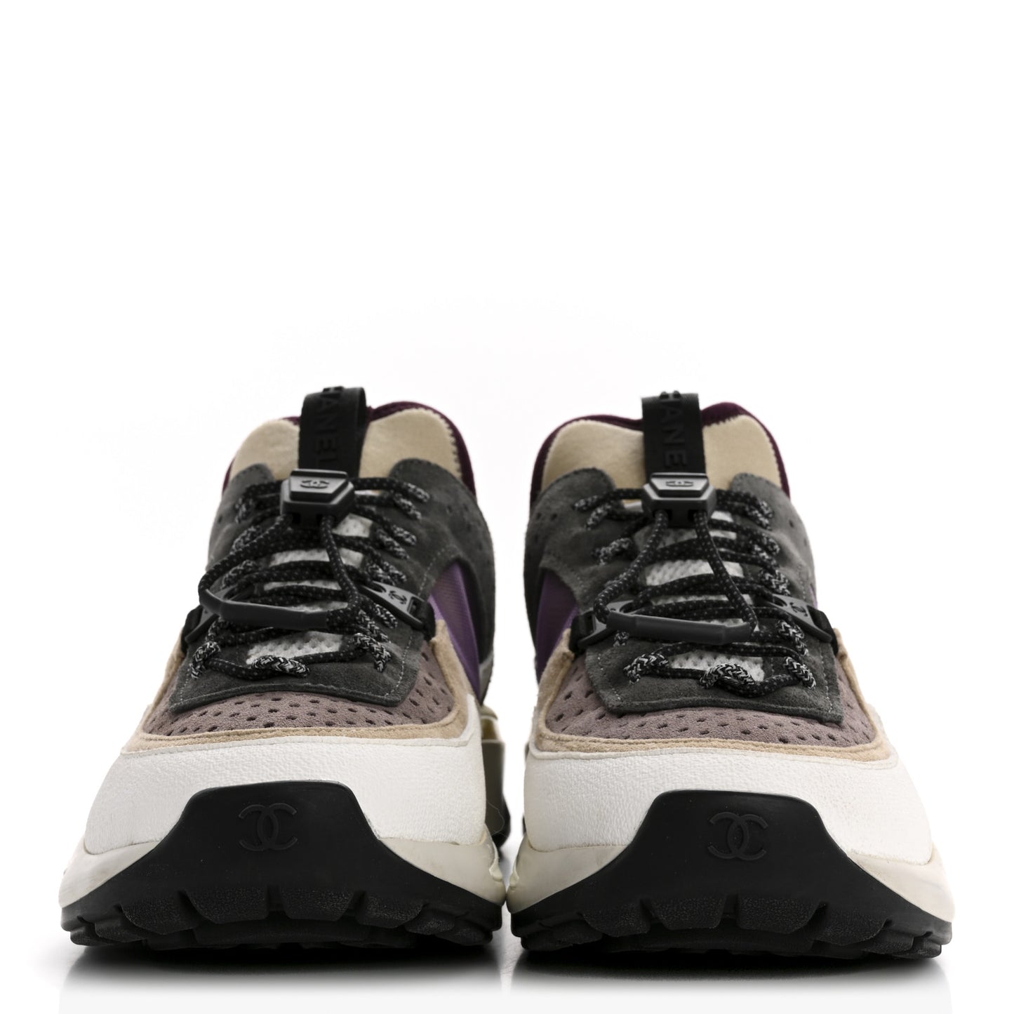 Fabric Suede Calfskin Mesh Womens CC Sneakers 36 White Grey Purple