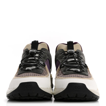 Chanel Fabric Suede Calfskin Mesh Womens CC Sneakers 36 White Grey Purple 3 of 9