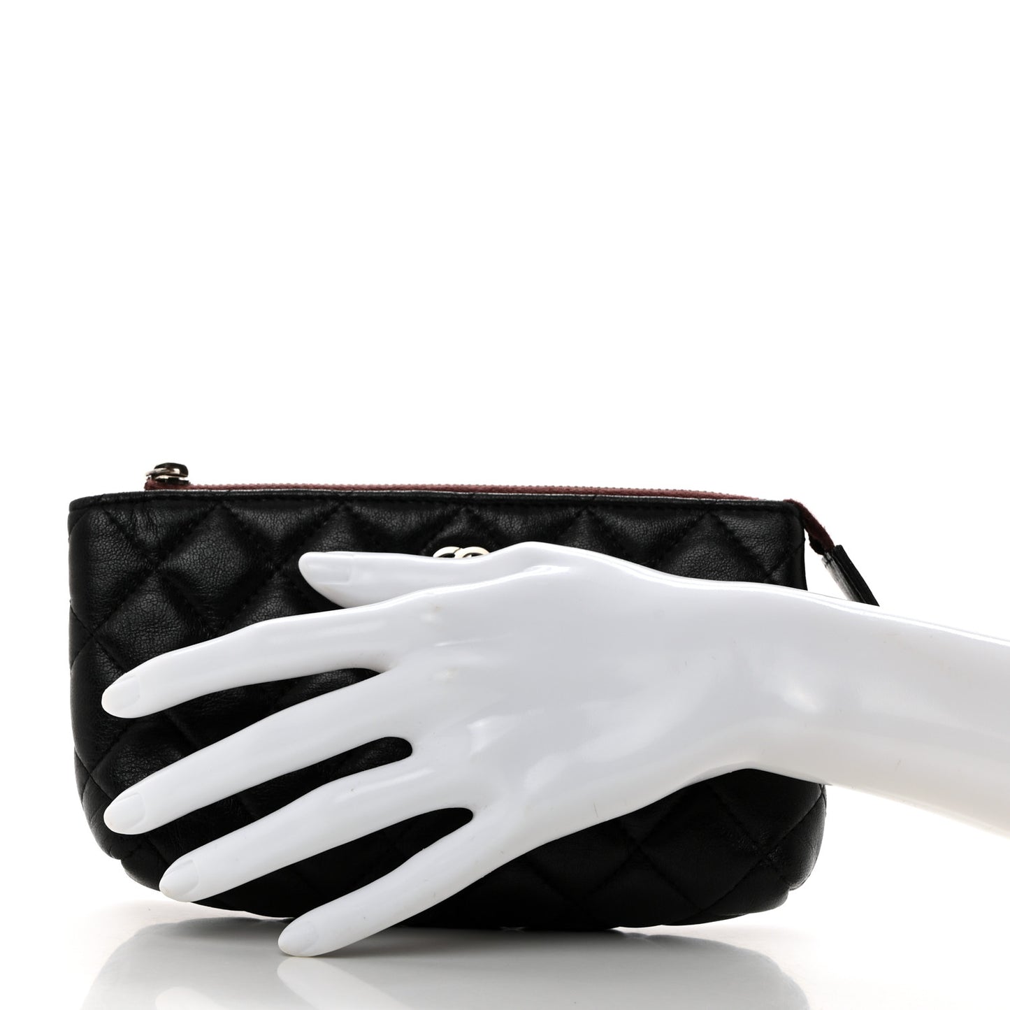 Lambskin Quilted Cosmetic Pouch Black