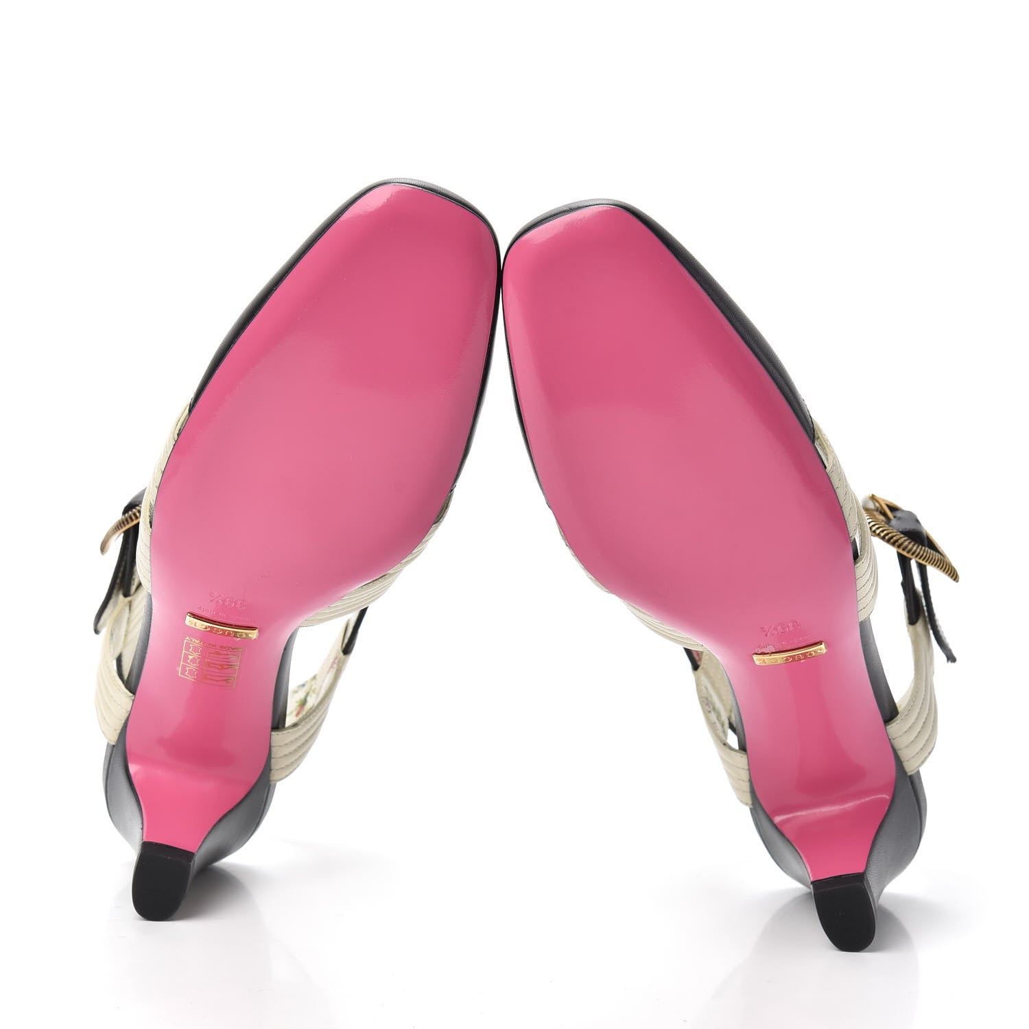 Gucci Malaga Kid T-Strap Mid Heel Sandals 39.5 Black White 7 of 7