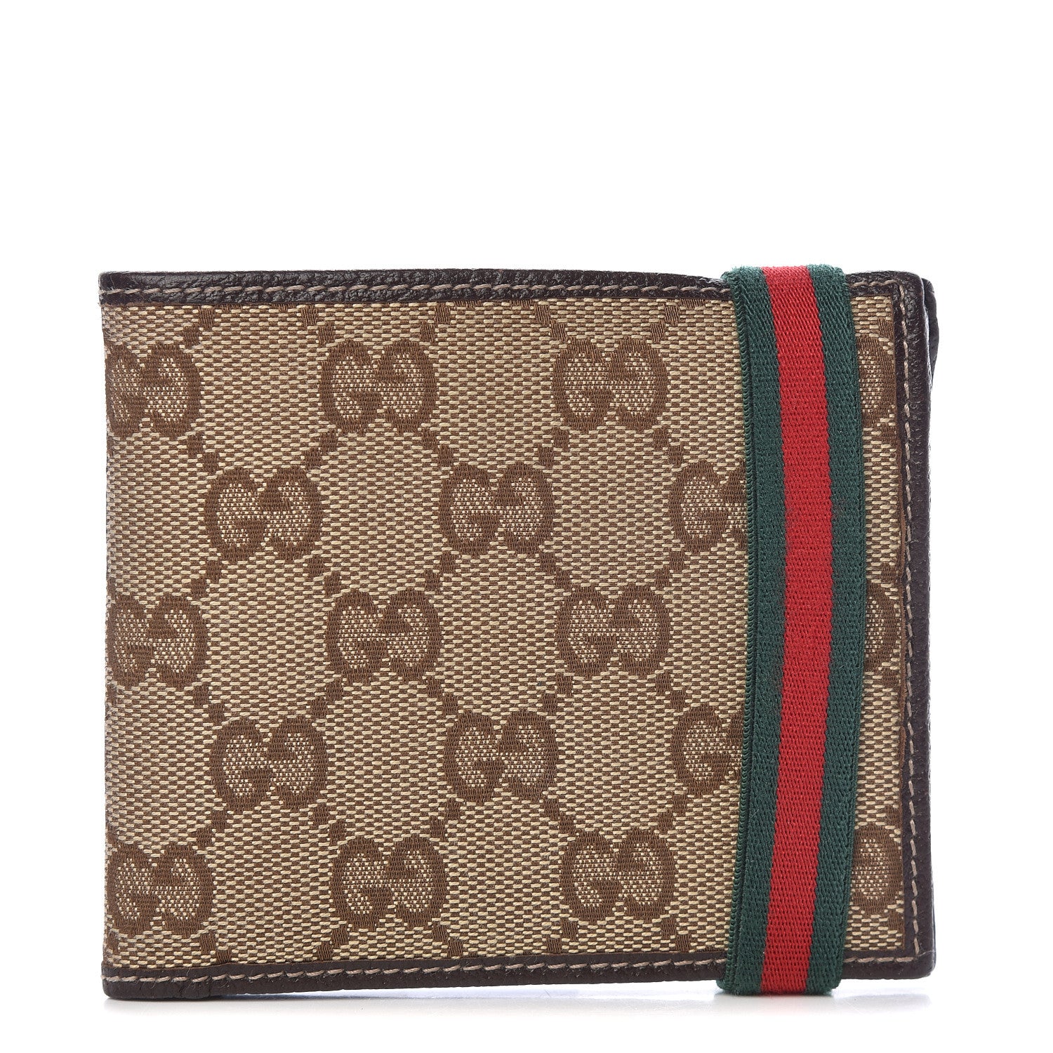Gucci Monogram Web Band Bi-Fold Wallet Brown 1 of 9