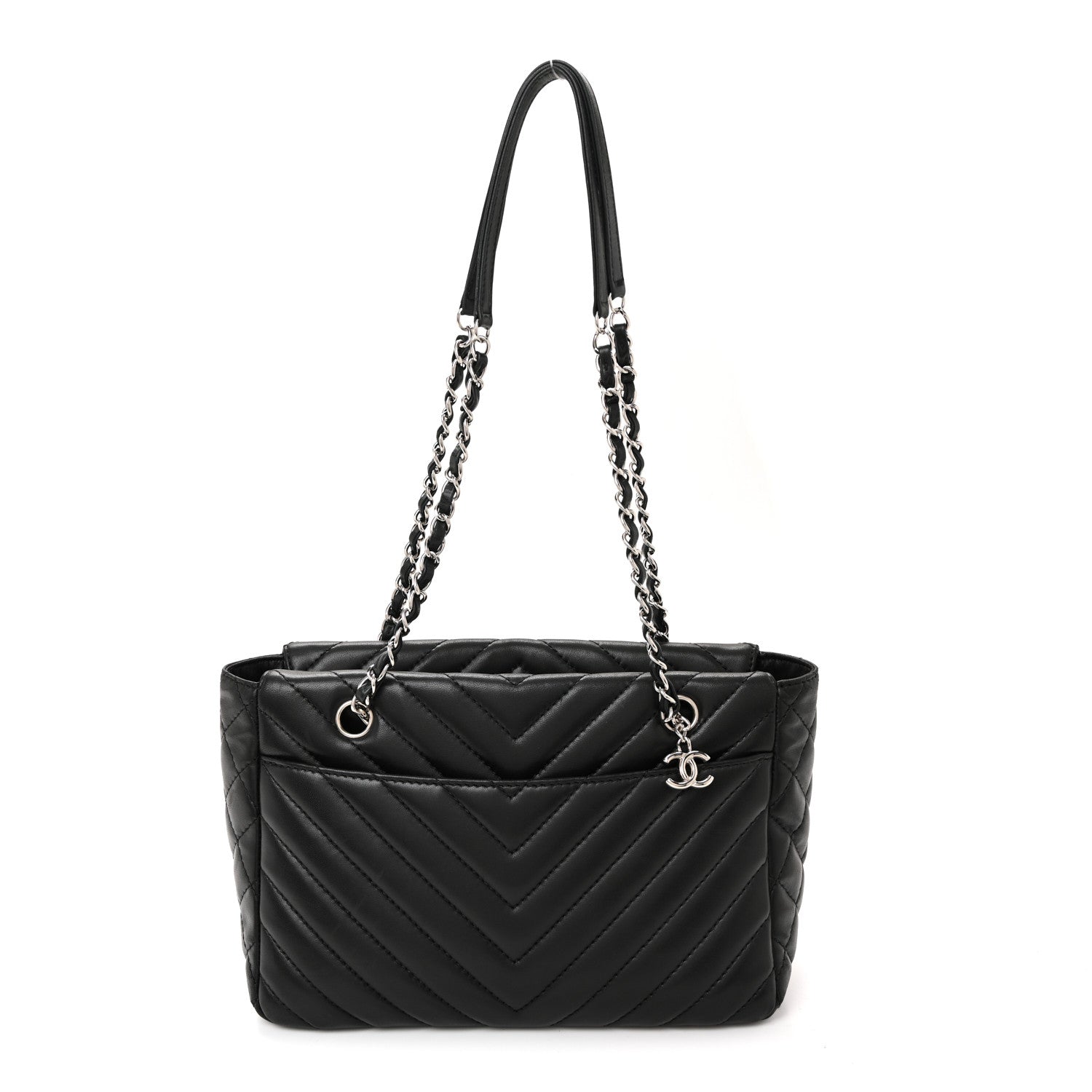 Chanel Lambskin Surpique Chevron Small Tote Black 1 of 10