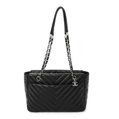 Chanel Lambskin Surpique Chevron Small Tote Black 1 of 10