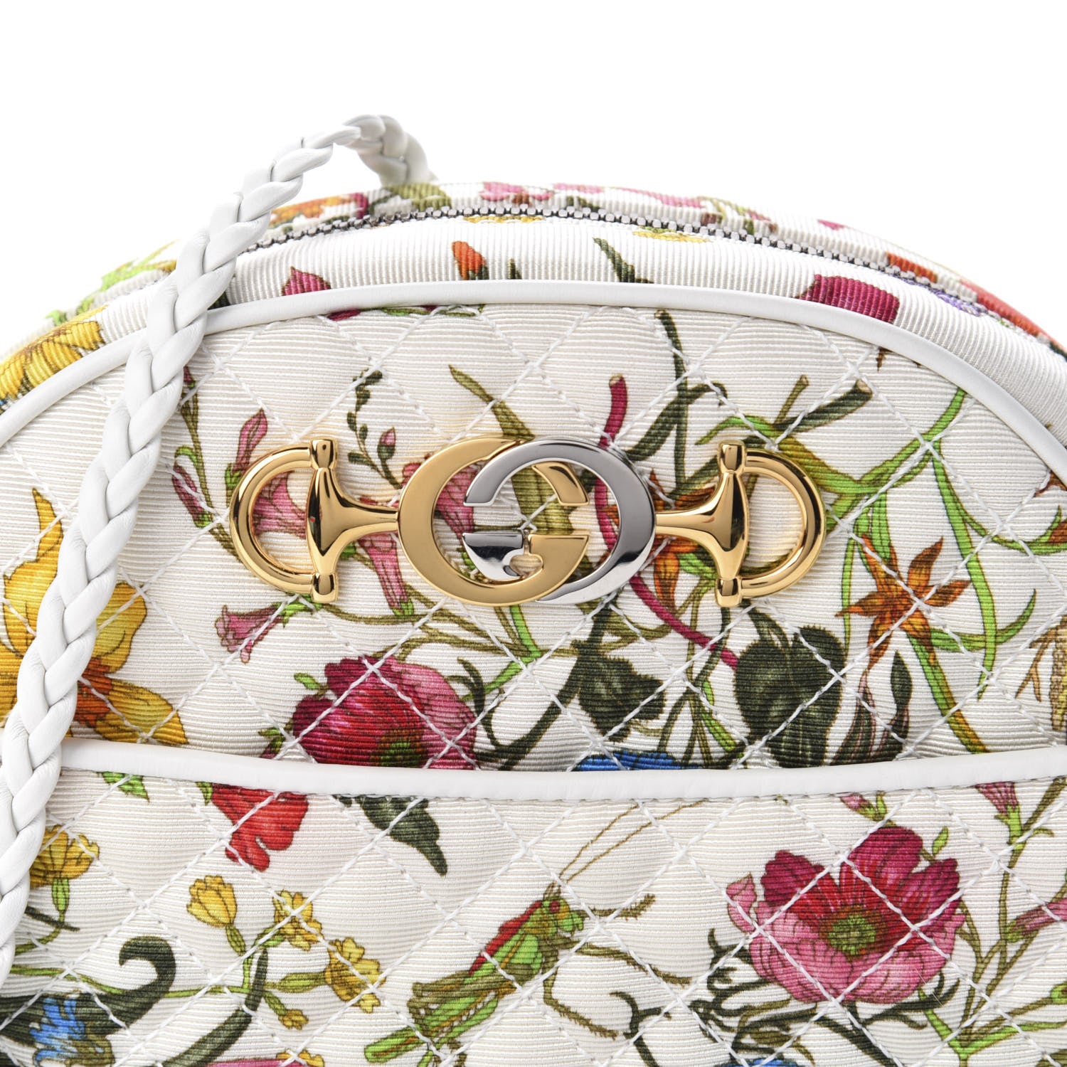 Gucci Canvas Flora Floral Trapuntata Small Zumi Dome Shoulder Bag White 10 of 11