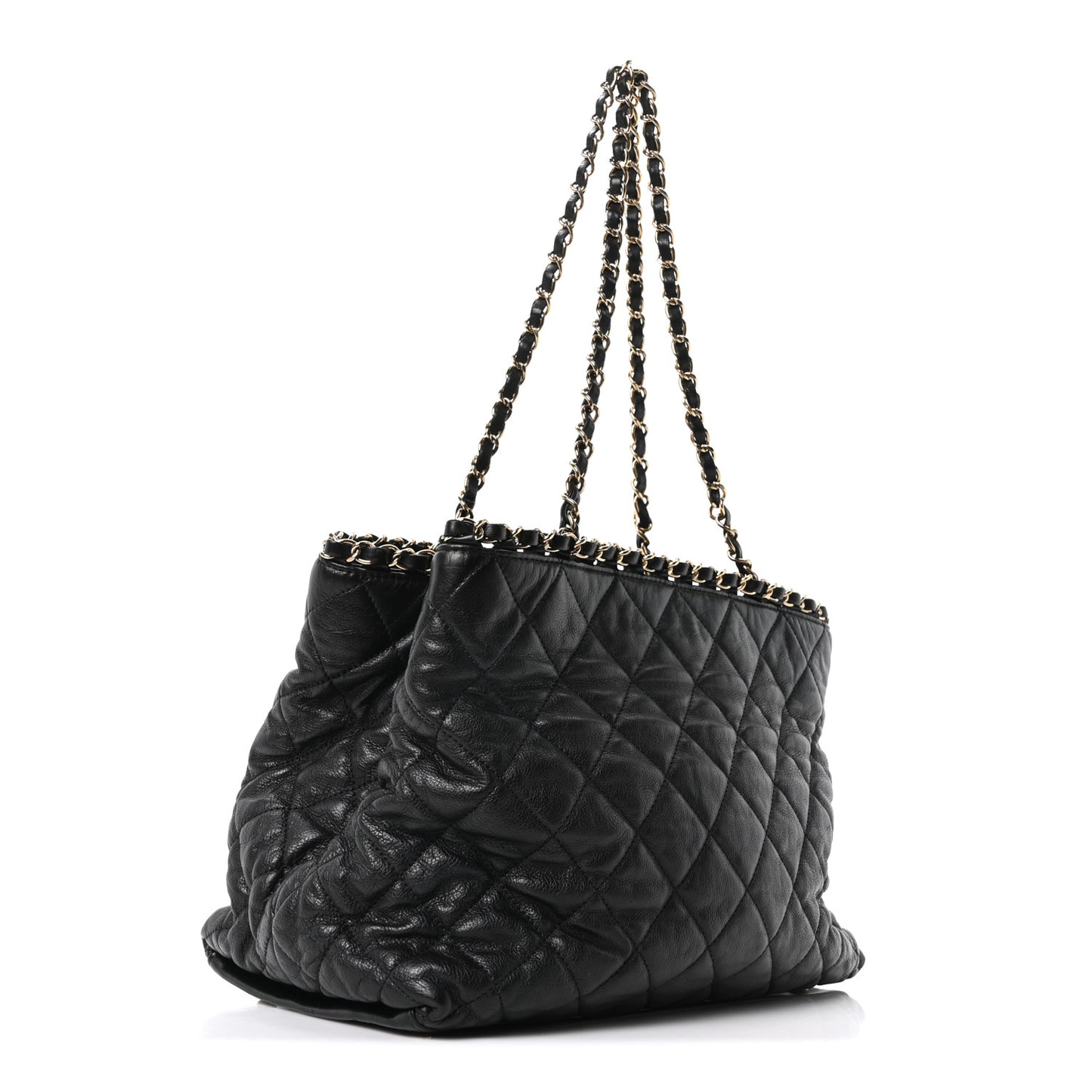 Calfskin Quilted Small Chain Me Tote Black