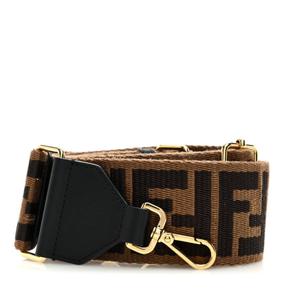 Fendi Jacquard Ribbon Vitello King FF Adjustable Strap You Fango Marrone Black 1 of 3