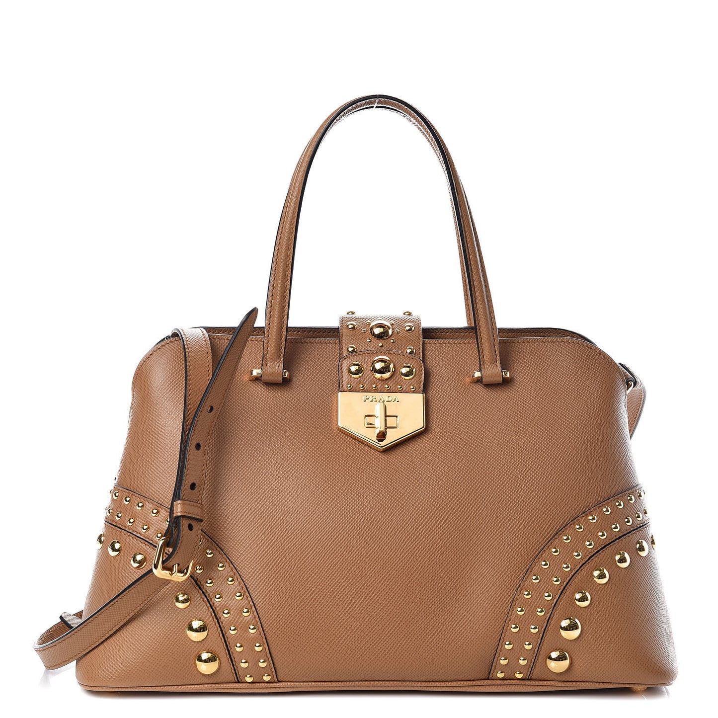 Saffiano Studded Bijou Tote Caramel