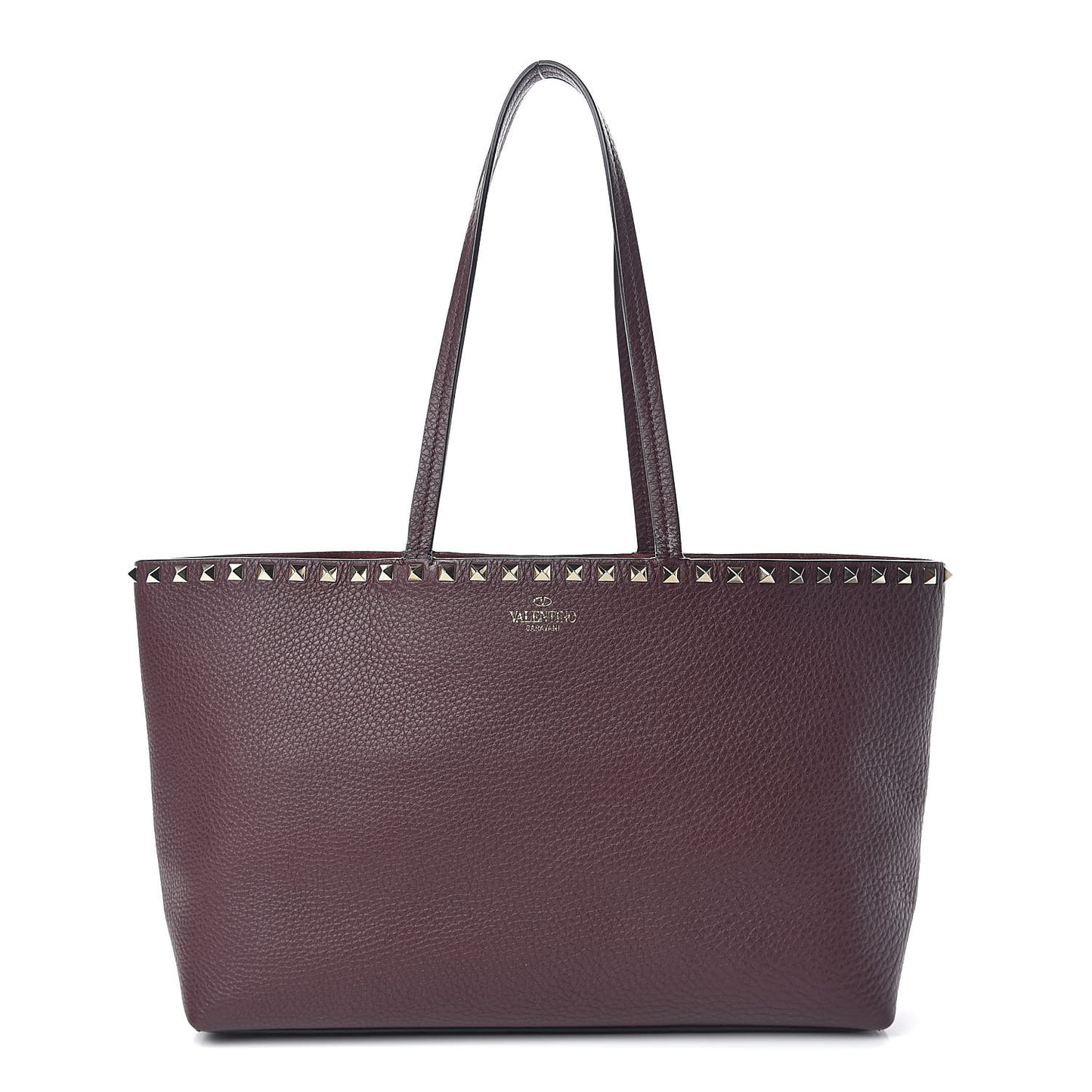 Grained Calfskin Small Rockstud Shoulder Tote Rubin