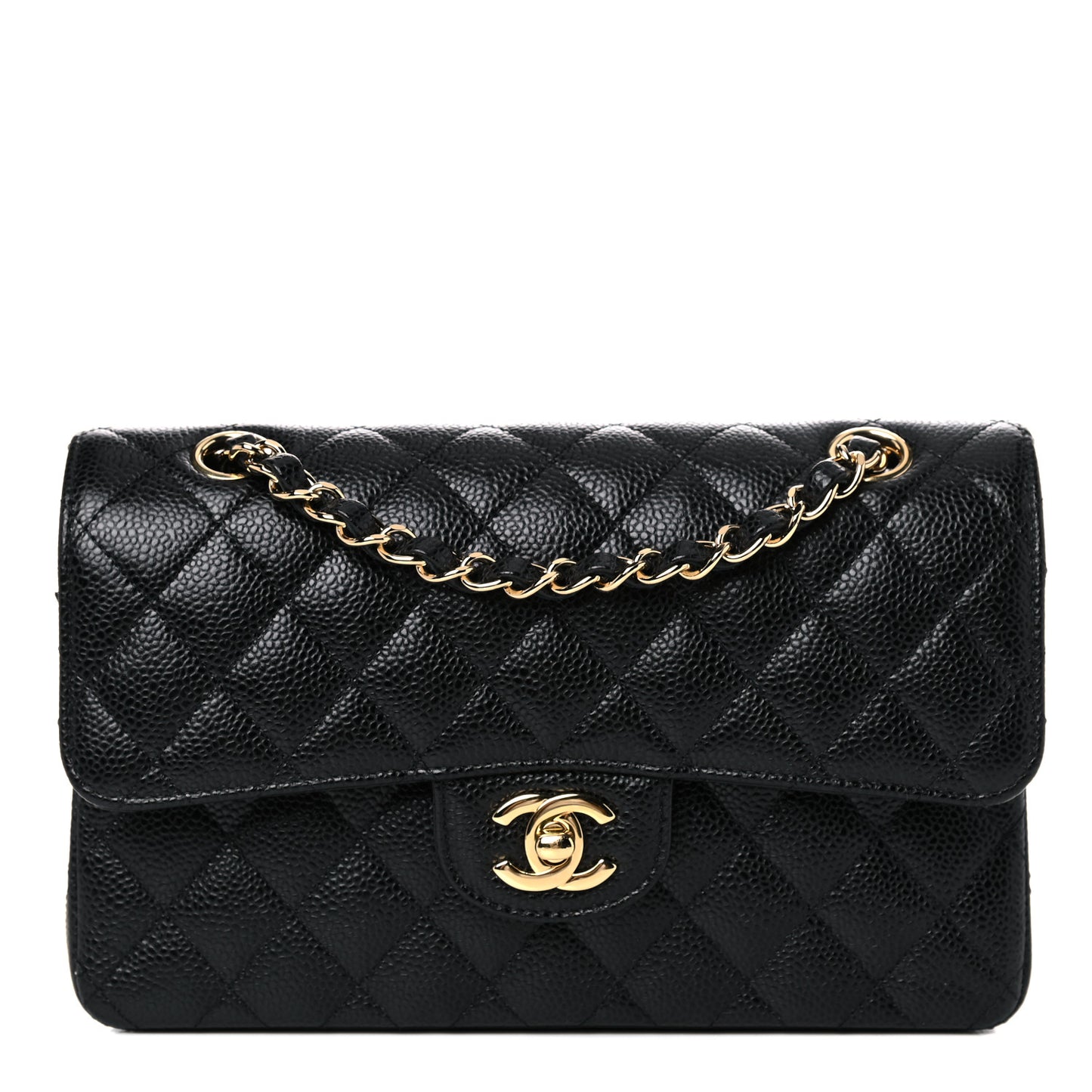 Caviar Quilted Small Double Flap Black