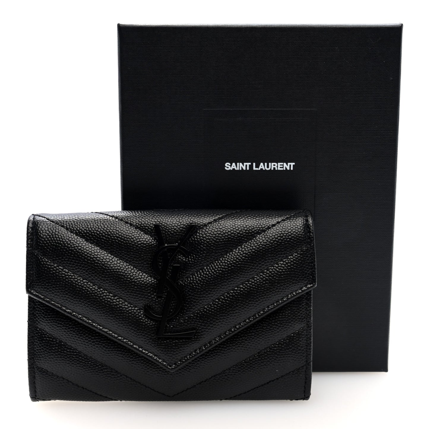 Grain De Poudre Matelasse Chevron Small Monochome Monogram Envelope Wallet Black