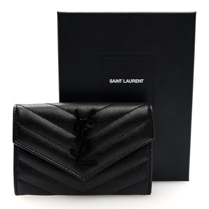 Saint Laurent Grain De Poudre Matelasse Chevron Small Monochome Monogram Envelope Wallet Black 4 of 7