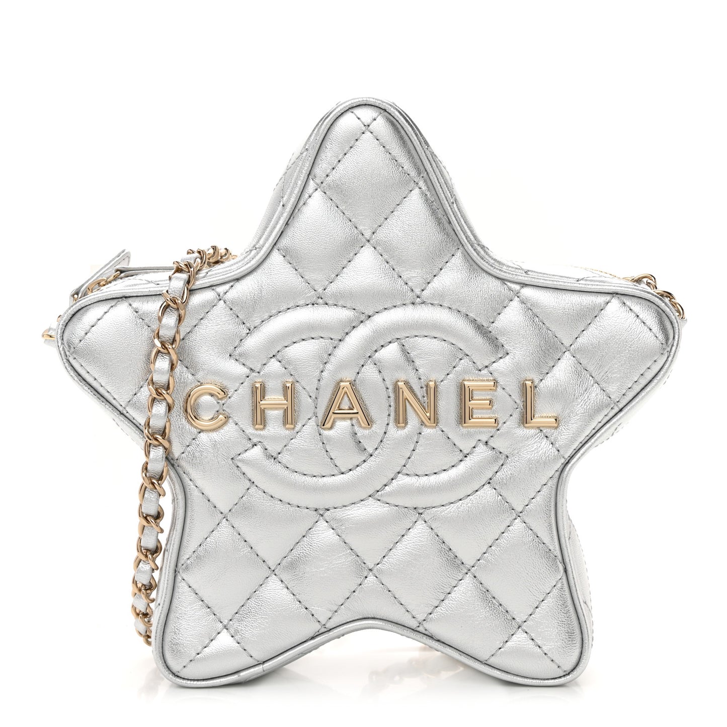 Metallic Lambskin Walk Of Fame Bag Silver